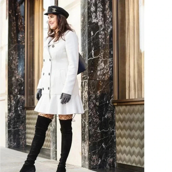 BCBG Maxazria wool Ivory Talia Pea Coat peplum Size XS - Picture 14 of 14